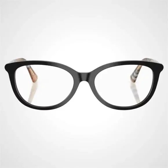 New Burberry Eyeglasses Black Cat Eye Check Sand Arms 54-17-140 w/ Box & Case - Picture 2 of 7